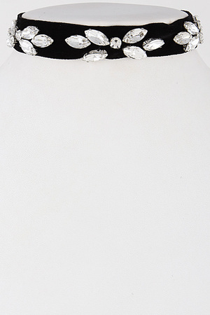 Personable Plain Choker Necklace with Big Rhinestones Attached 6LBC10